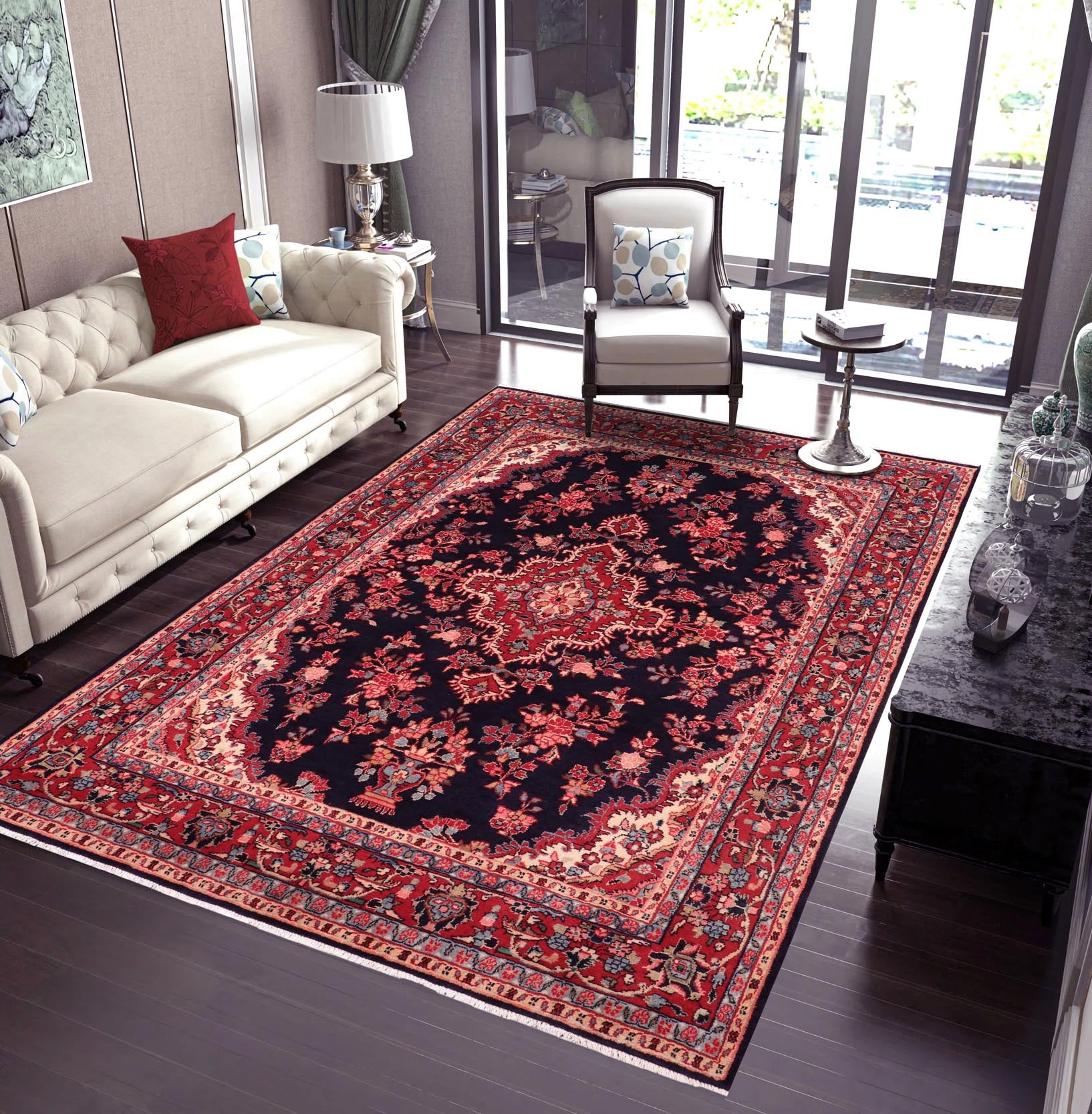 handmade Traditional Tabriz Blue Red Hand Knotted RECTANGLE 100% WOOL area rug 7 x 10