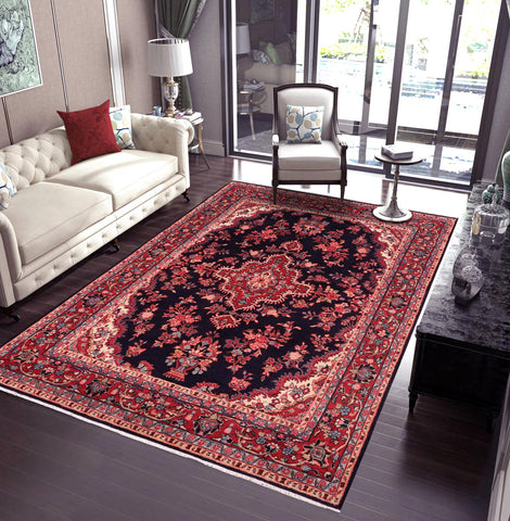 handmade Traditional Tabriz Blue Red Hand Knotted RECTANGLE 100% WOOL area rug 7 x 10