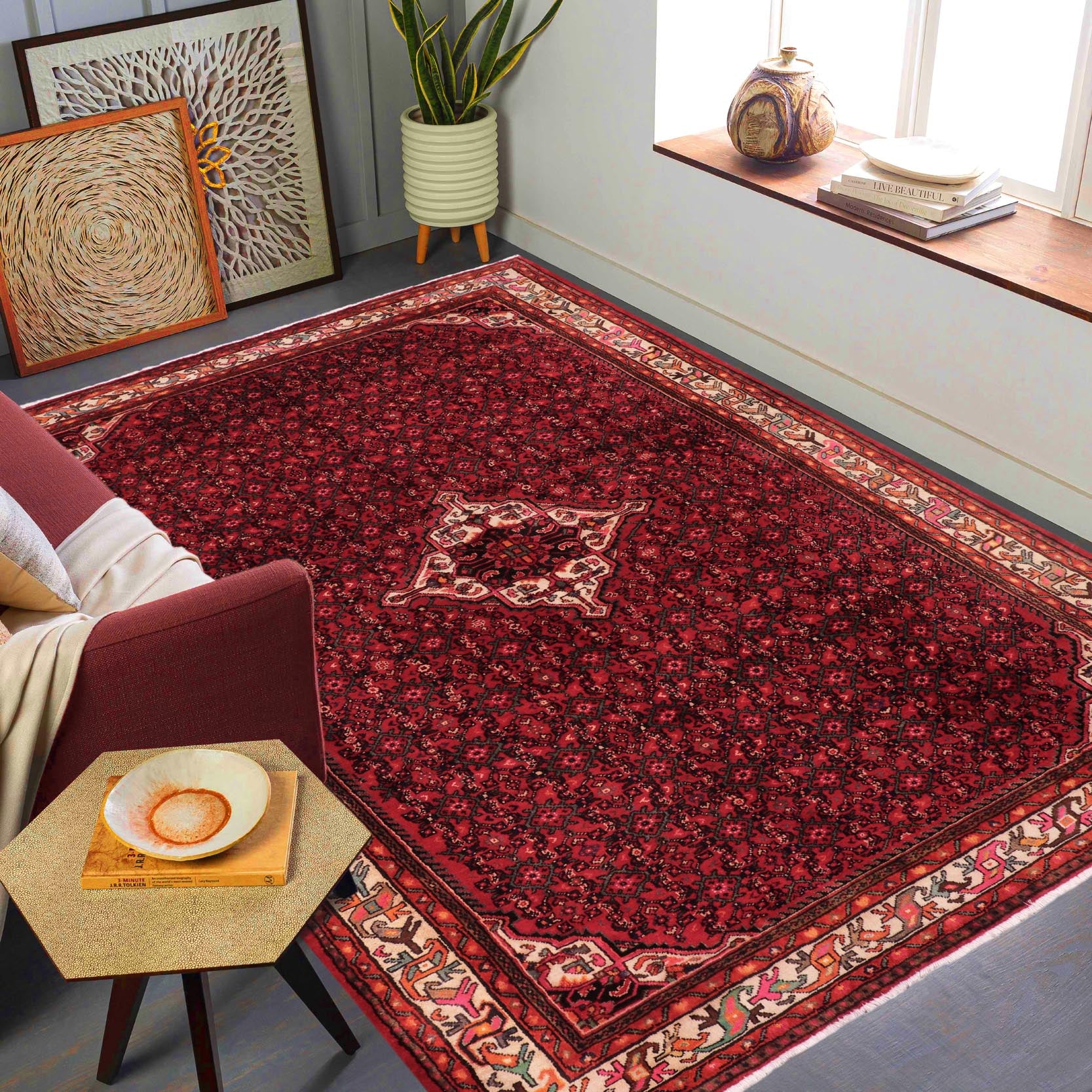 handmade Traditional Tabriz Red Beige Hand Knotted RECTANGLE 100% WOOL area rug 7 x 10