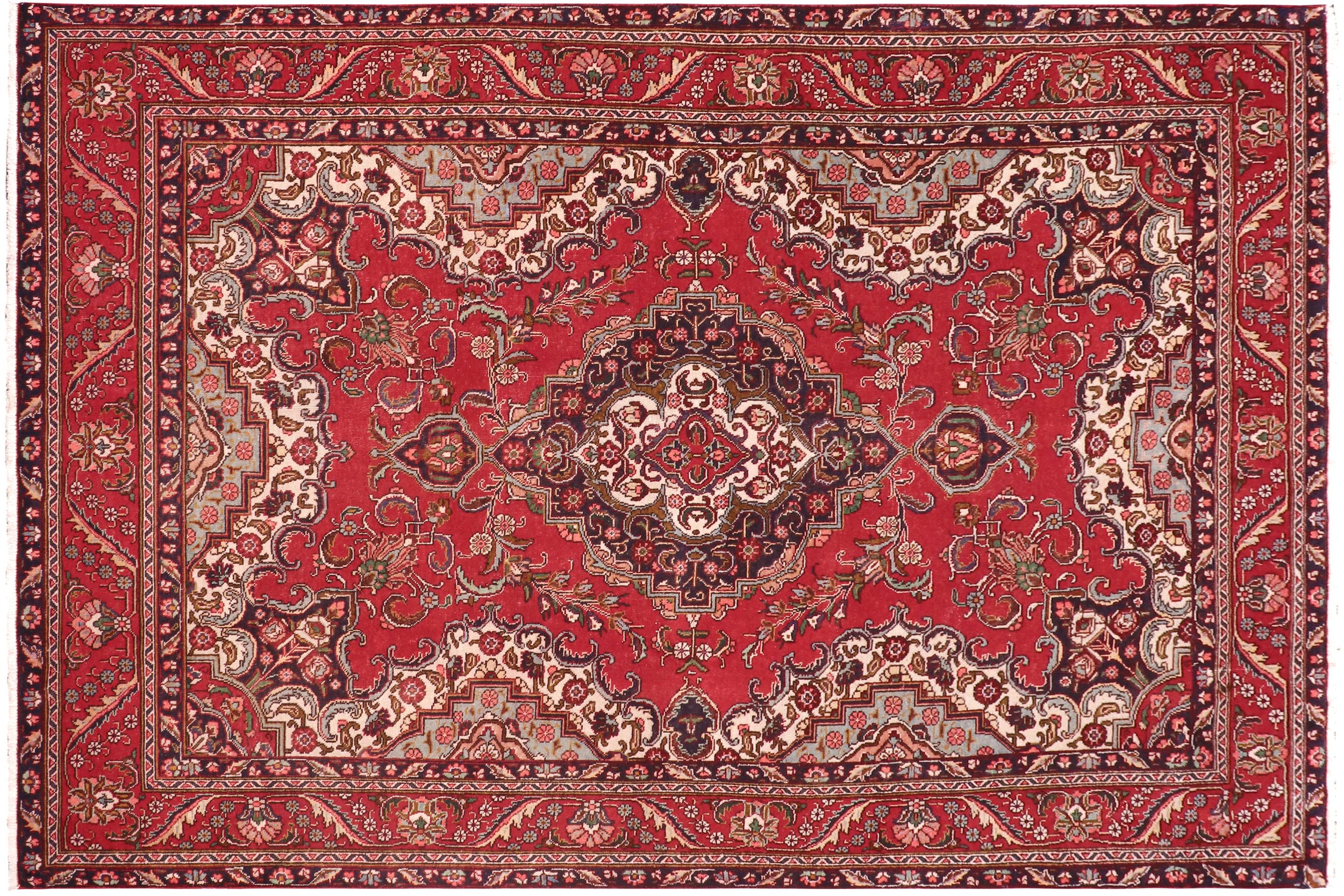 handmade Vintage Tabriz Red Blue Hand Knotted RECTANGLE 100% WOOL area rug 7' x 11'