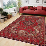 Traditional handmade Persian vintage distressed Red Blue Hand Knotted RECTANGLE 100% WOOL area rug 7 x 11