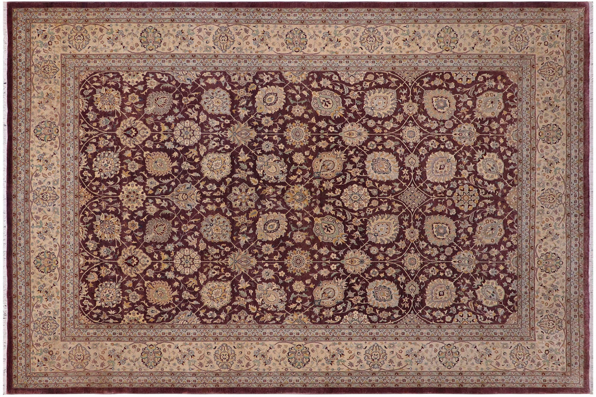 handmade Transitional Design Aubergine Lt. Tan Hand Knotted RECTANGLE 100% WOOL area rug 10' x 14'