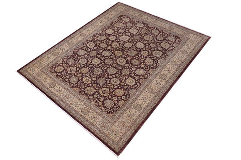 handmade Traditional Design Aubergine Lt. Tan Hand Knotted RECTANGLE 100% WOOL area rug 10'X14'