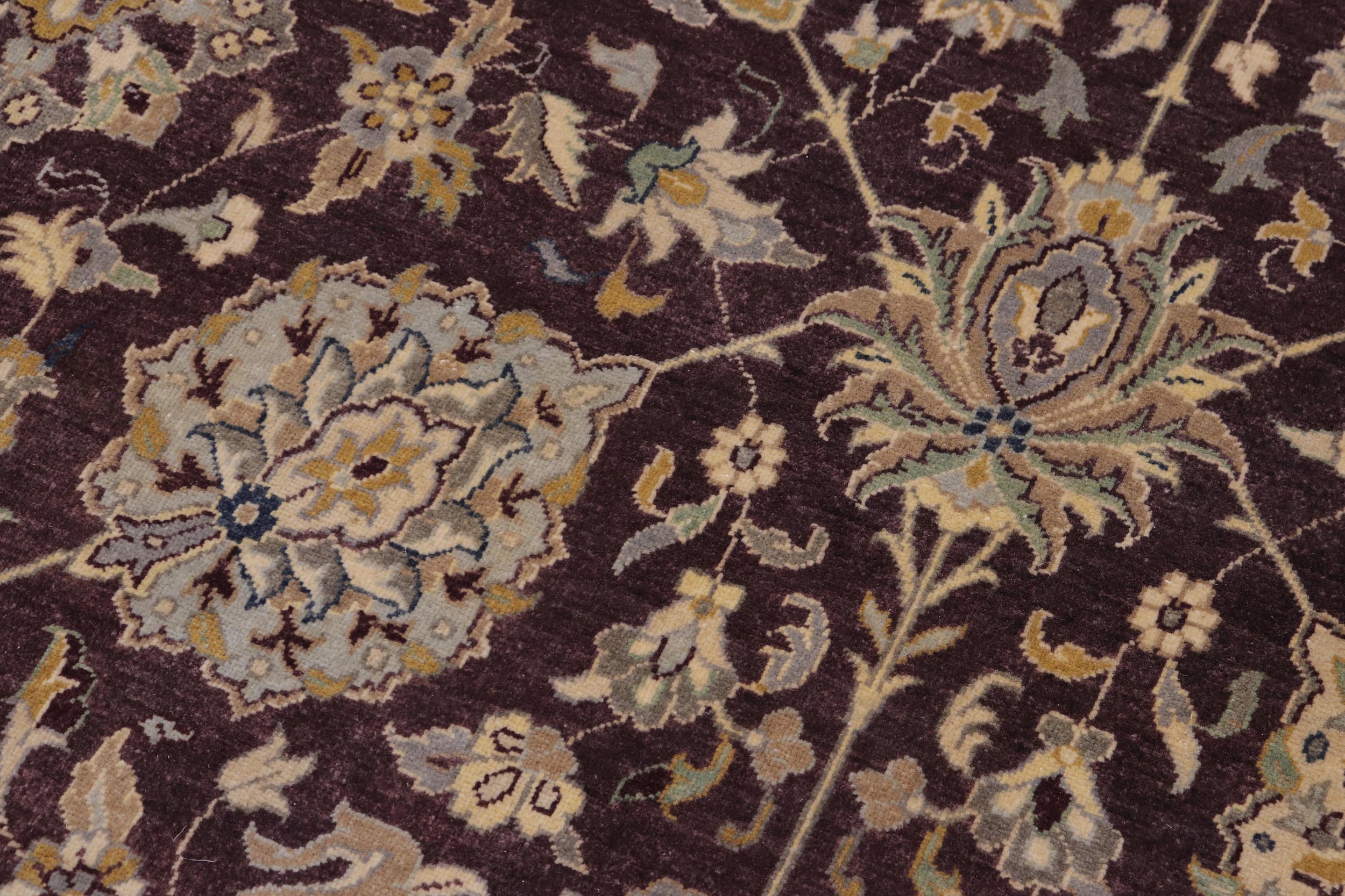 handmade Transitional Design Aubergine Lt. Tan Hand Knotted RECTANGLE 100% WOOL area rug 10' x 14'