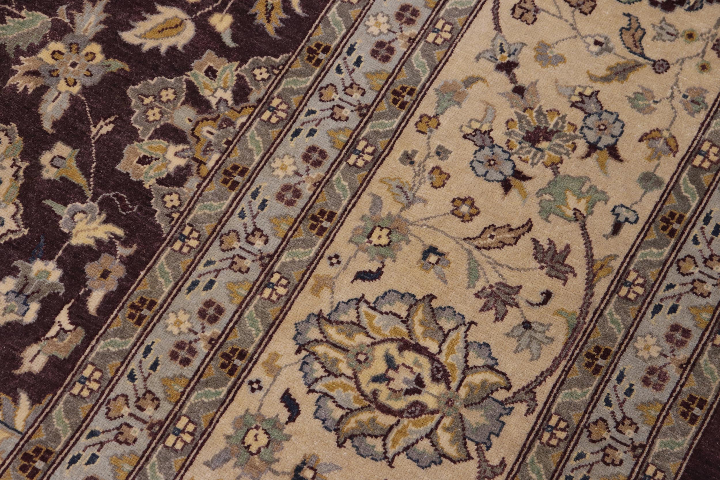 handmade Transitional Design Aubergine Lt. Tan Hand Knotted RECTANGLE 100% WOOL area rug 10' x 14'