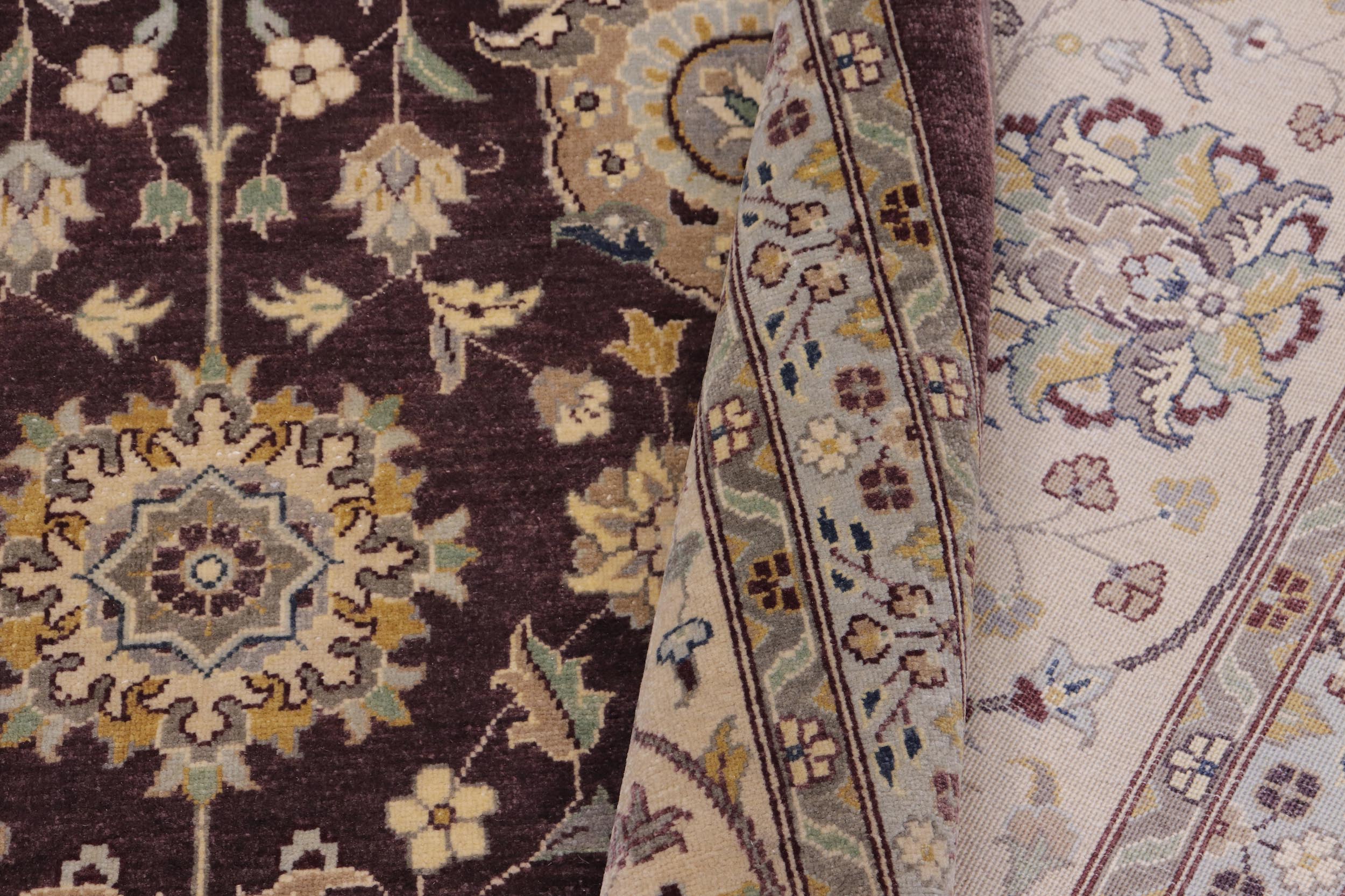 handmade Transitional Design Aubergine Lt. Tan Hand Knotted RECTANGLE 100% WOOL area rug 10' x 14'