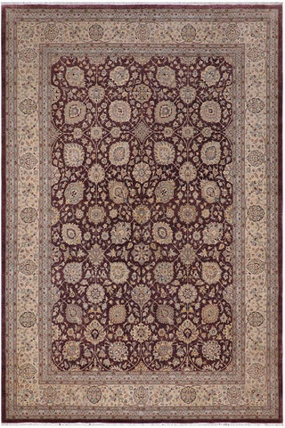handmade Traditional Design Aubergine Lt. Tan Hand Knotted RECTANGLE 100% WOOL area rug 10'X14'