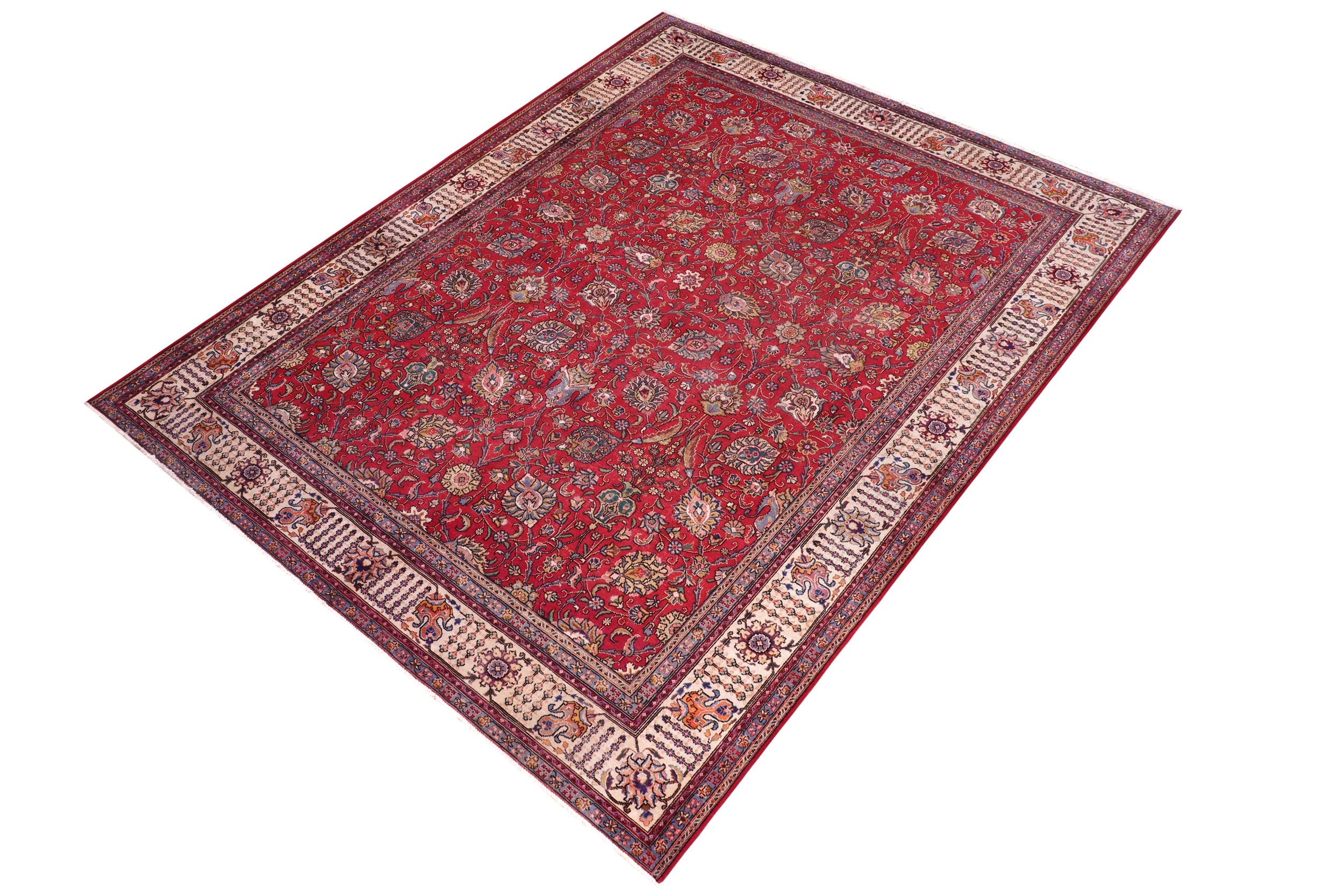 handmade Transitional Tabriz Red Beige Hand Knotted RECTANGLE 100% WOOL area rug 10' x 13'