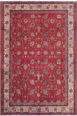 Traditional handmade Persian vintage distressed Red Beige Hand Knotted RECTANGLE 100% WOOL area rug 10X13