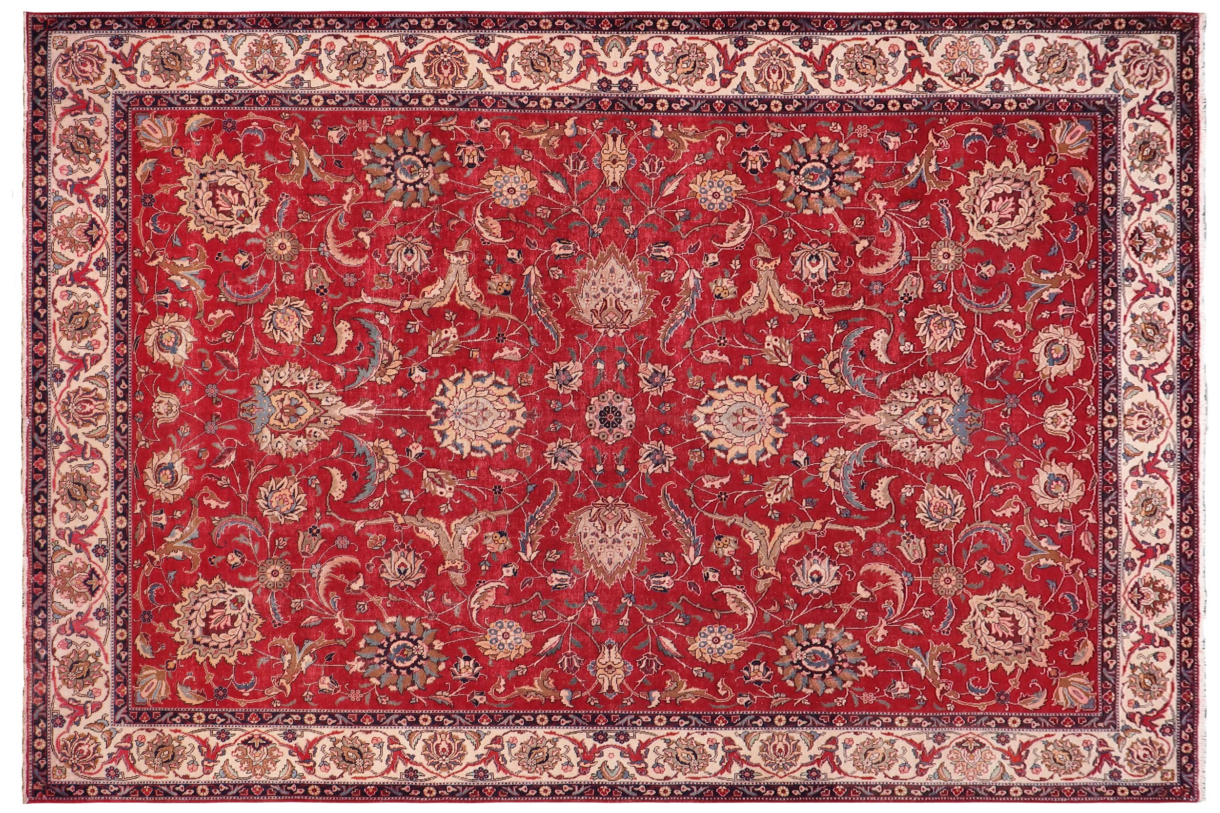 handmade Vintage Tabriz Red Beige Hand Knotted RECTANGLE 100% WOOL area rug 10' x 13'