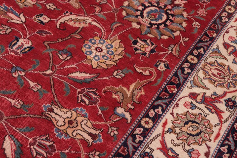 Traditional handmade Persian vintage distressed Red Beige Hand Knotted RECTANGLE 100% WOOL area rug 10X13