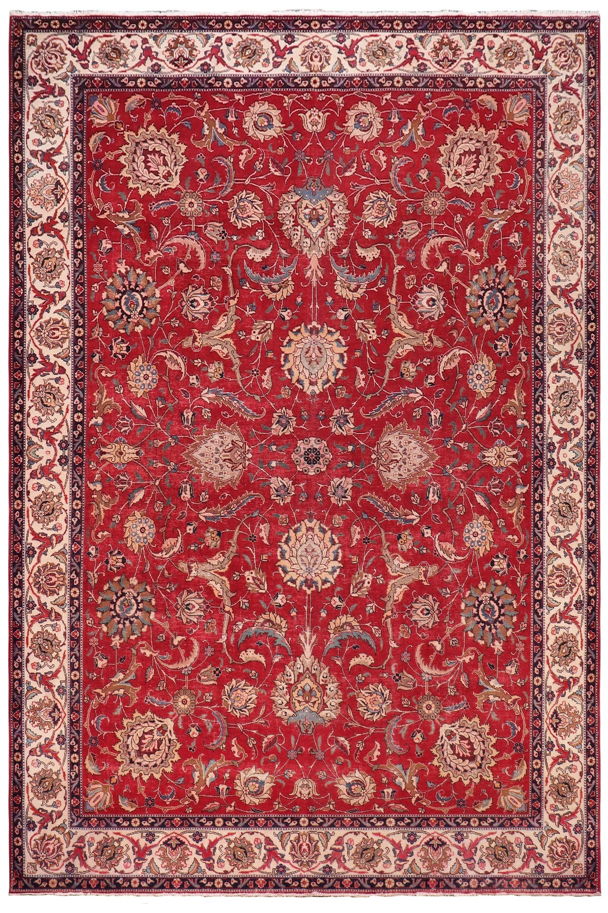 Vintage Antique Tabriz Butler Red/Beige Wool Rug - 10'3''X13'2''