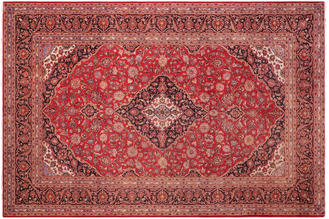 handmade Traditional Kashan Red Black Hand Knotted RECTANGLE 100% WOOL area rug 9 x 13