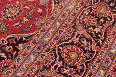handmade Traditional Kashan Red Black Hand Knotted RECTANGLE 100% Wool Pile area rug 9x13