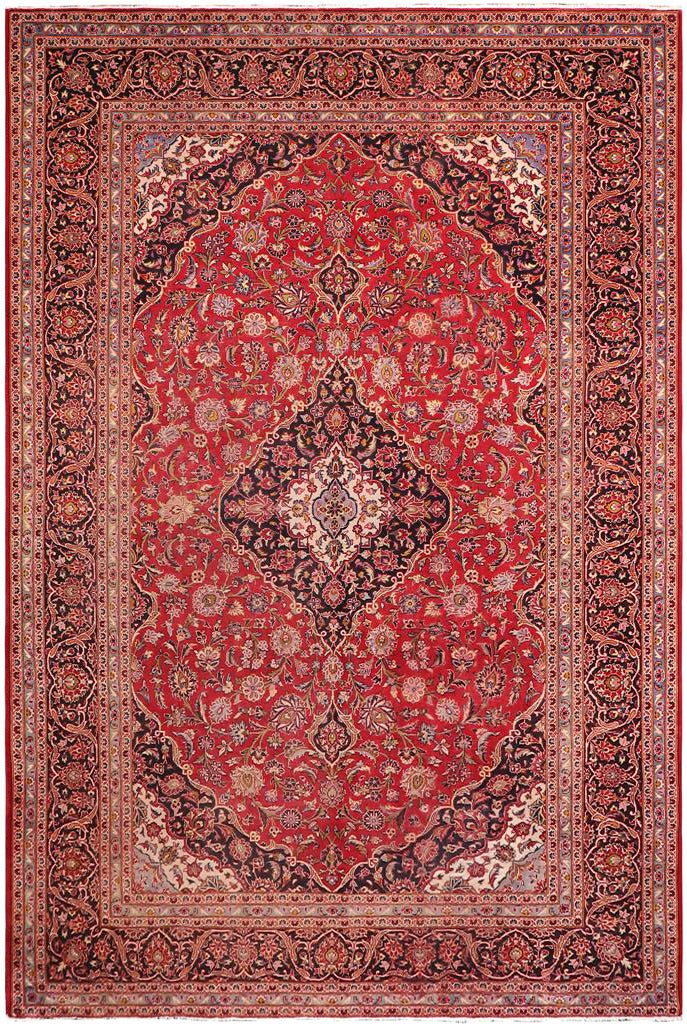 handmade Traditional Kashan Red Black Hand Knotted RECTANGLE 100% Wool Pile area rug 9x13