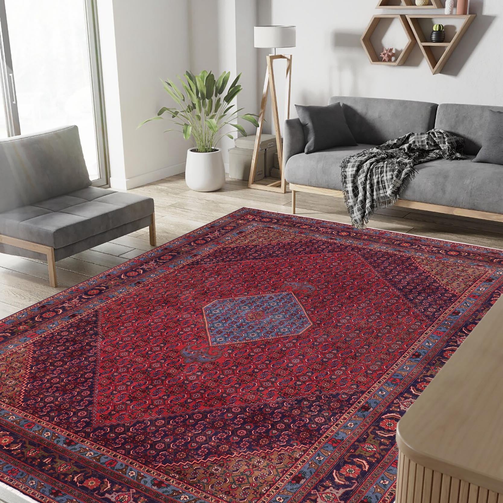 handmade Vintage Tabriz Red Blue Hand Knotted RECTANGLE 100% WOOL area rug 10' x 13'