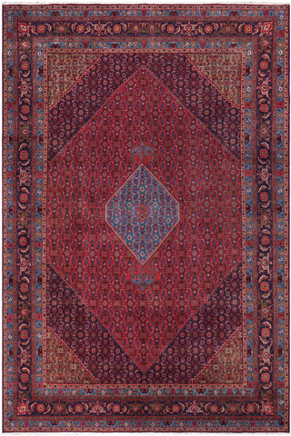 Distressed Antique Tabriz Price Red/Blue Wool Rug - 9'7''X12'6''