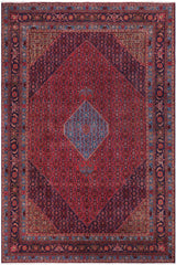 Distressed Antique Tabriz Price Red/Blue Wool Rug - 9'7''X12'6''