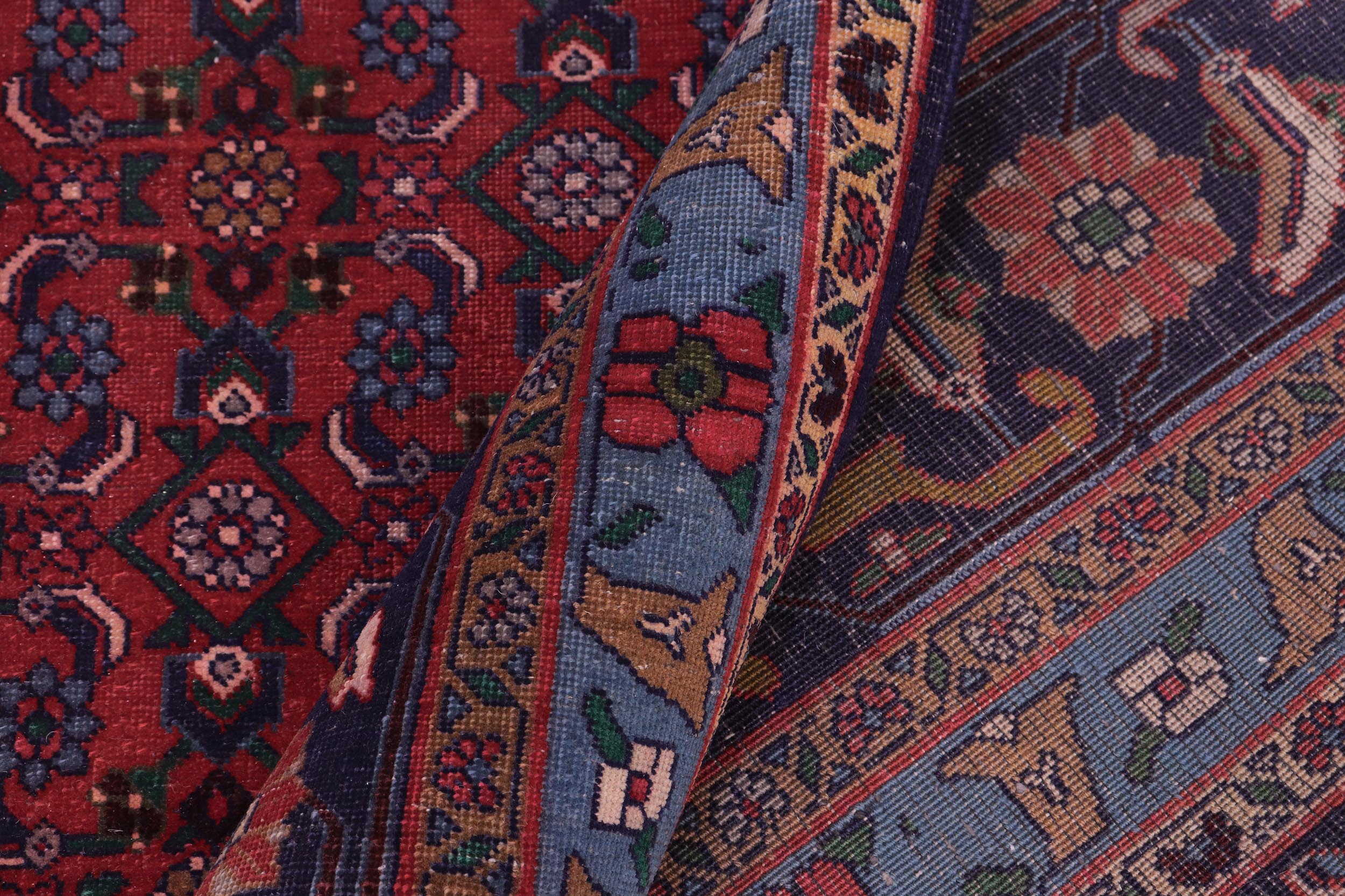 handmade Vintage Tabriz Red Blue Hand Knotted RECTANGLE 100% WOOL area rug 10' x 13'
