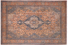 Traditional handmade Persian vintage distressed Tan Blue Hand Knotted RECTANGLE 100% WOOL area rug 10X13