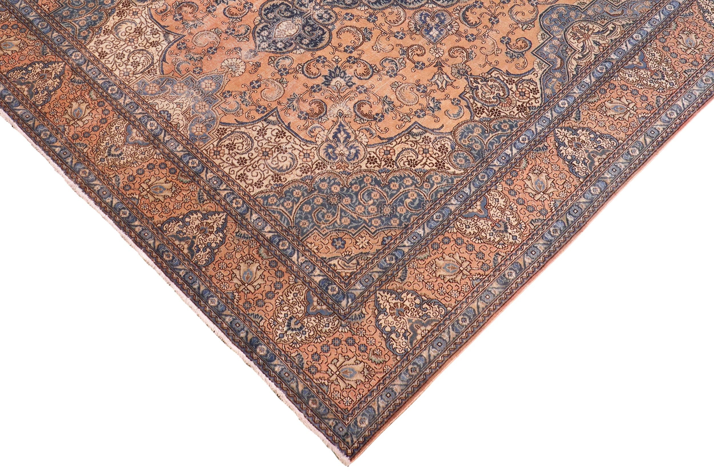 handmade Vintage Tabriz Tan Blue Hand Knotted RECTANGLE 100% WOOL area rug 10' x 13'