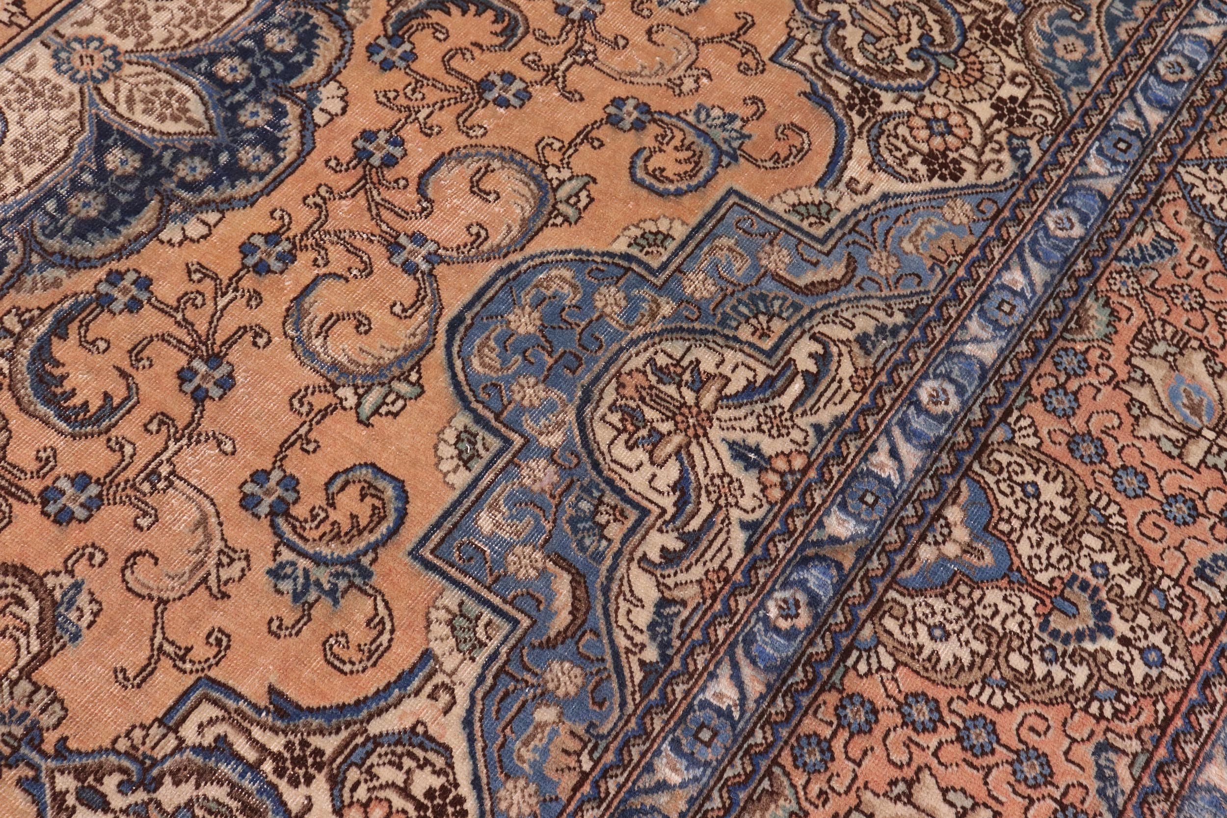 handmade Vintage Tabriz Tan Blue Hand Knotted RECTANGLE 100% WOOL area rug 10' x 13'