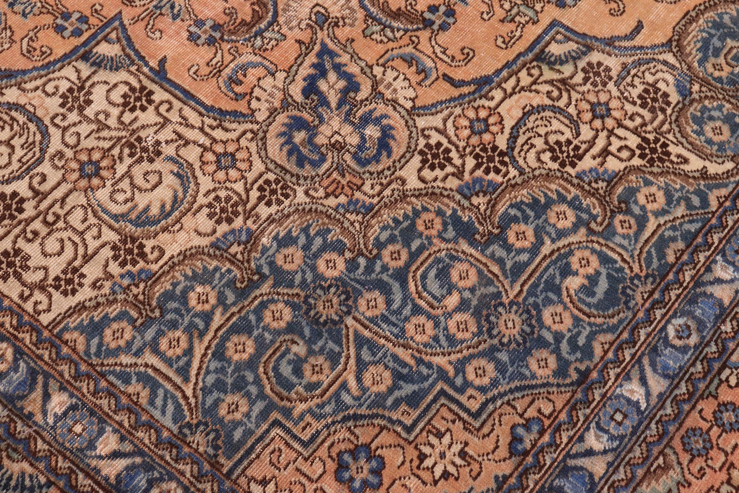 handmade Vintage Tabriz Tan Blue Hand Knotted RECTANGLE 100% WOOL area rug 10' x 13'