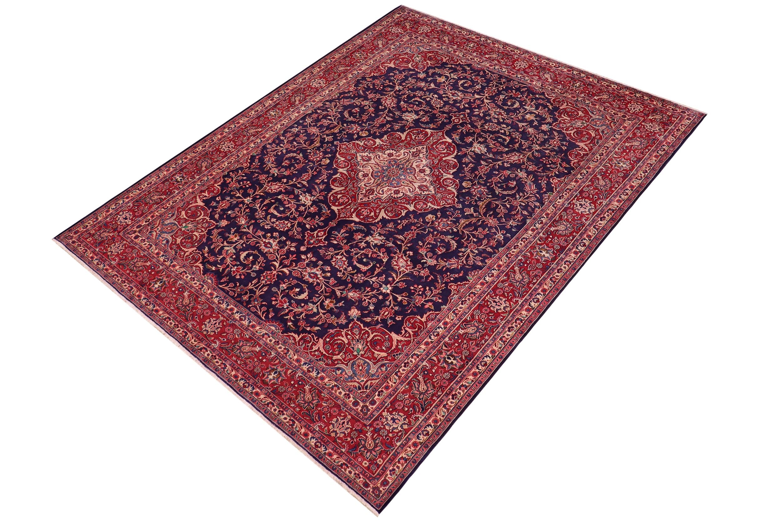 handmade Vintage Kashan Blue Red Hand Knotted RECTANGLE 100% WOOL area rug 10' x 13'