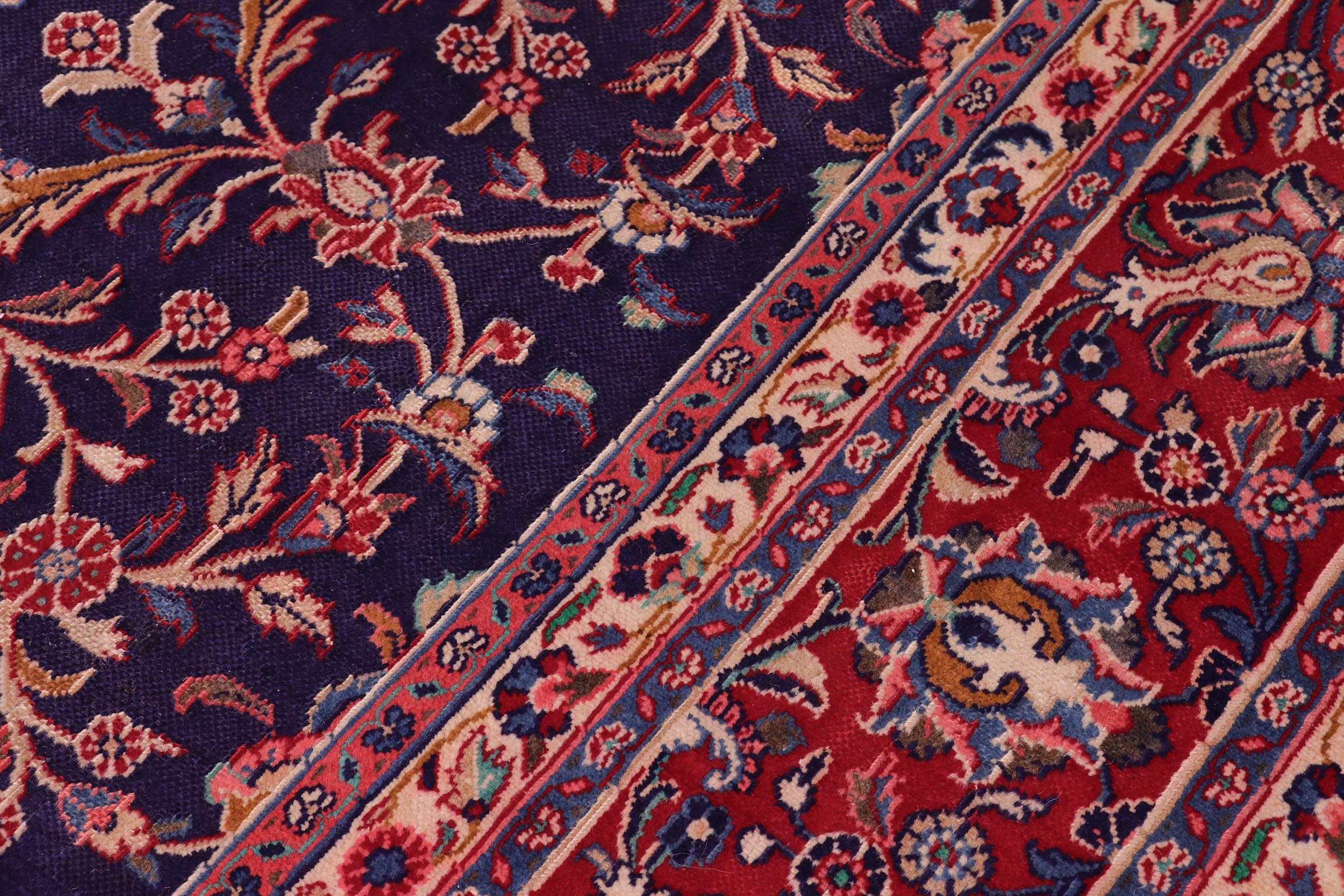 handmade Vintage Kashan Blue Red Hand Knotted RECTANGLE 100% WOOL area rug 10' x 13'