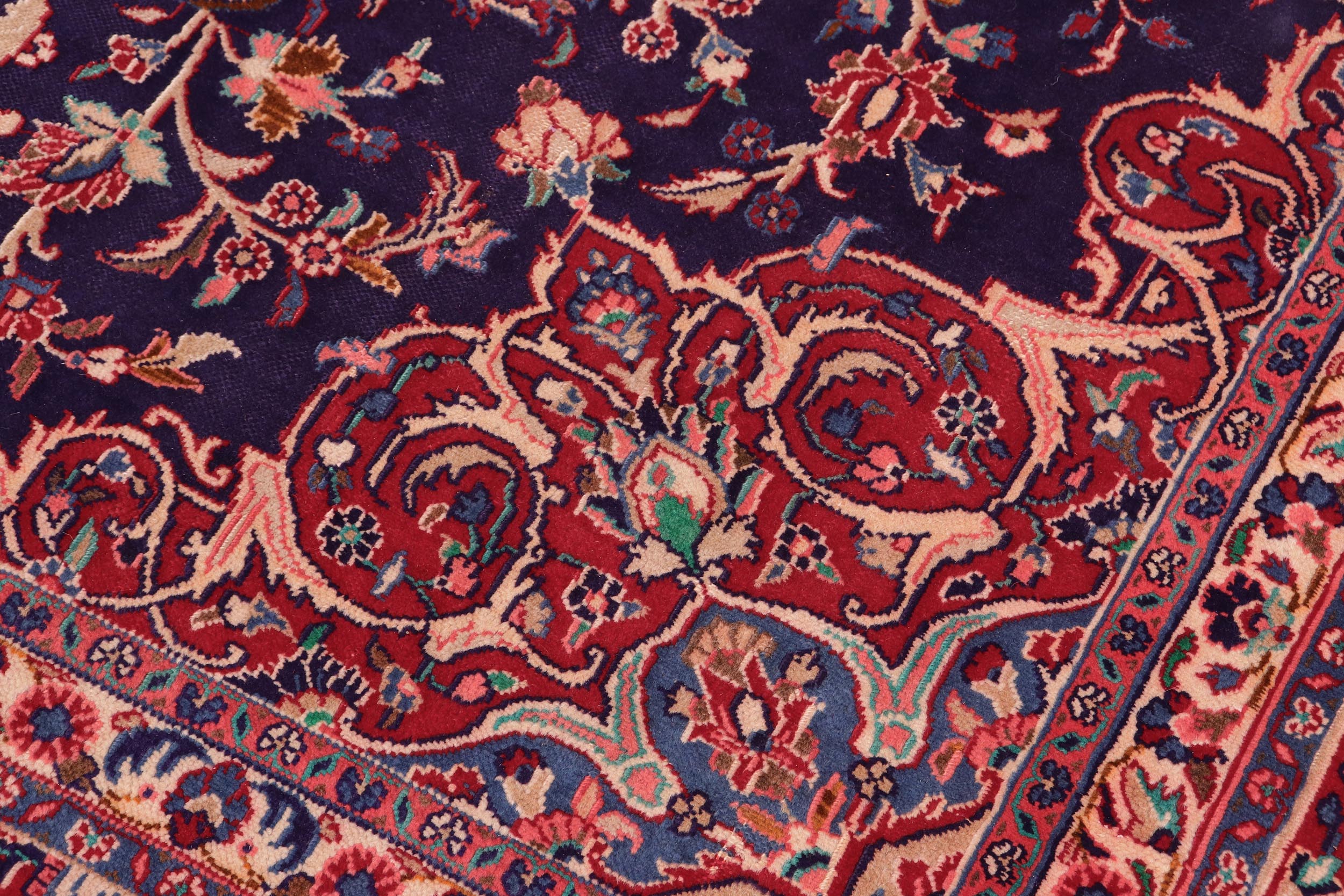 handmade Vintage Kashan Blue Red Hand Knotted RECTANGLE 100% WOOL area rug 10' x 13'