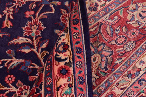 handmade Vintage Kashan Blue Red Hand Knotted RECTANGLE 100% WOOL area rug 10' x 13'