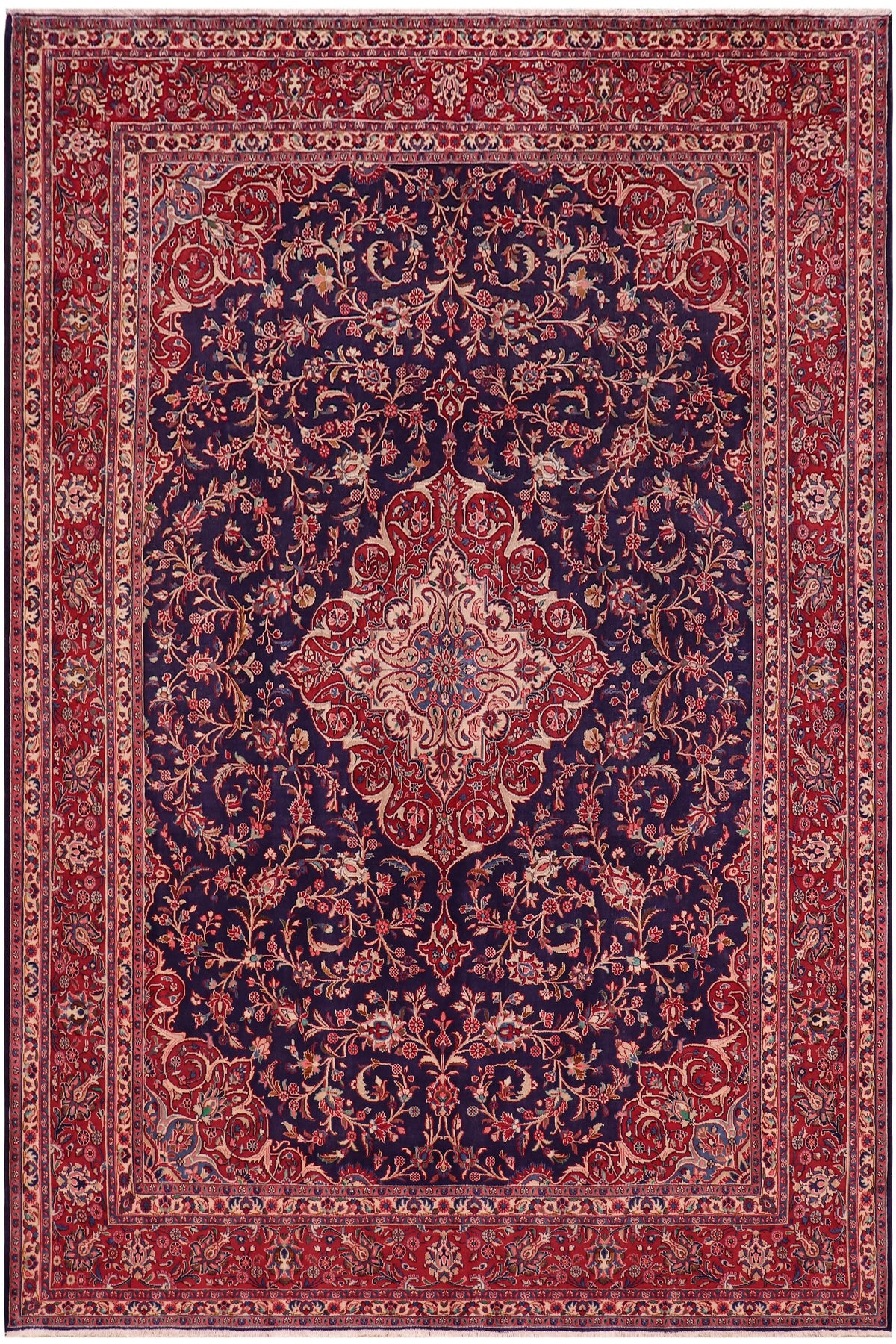 Distressed Antique Kashan Pearce Blue/Red Wool Rug - 9'8''X12'10''