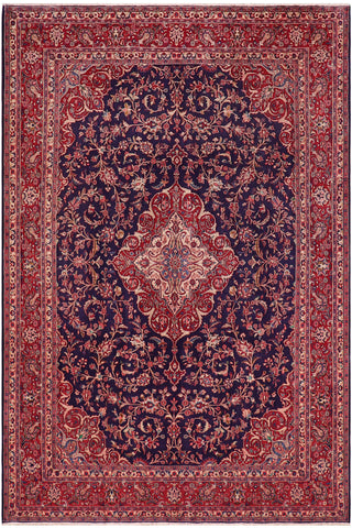 Distressed Antique Kashan Pearce Blue/Red Wool Rug - 9'8''X12'10''