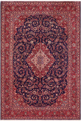 Distressed Antique Kashan Pearce Blue/Red Wool Rug - 9'8''X12'10''