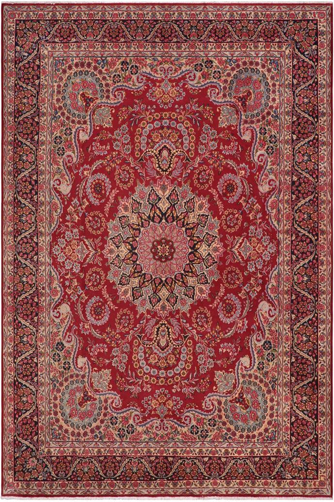 handmade Traditional Tabriz Red Blue Hand Knotted RECTANGLE 100% Wool Pile area rug 10x13