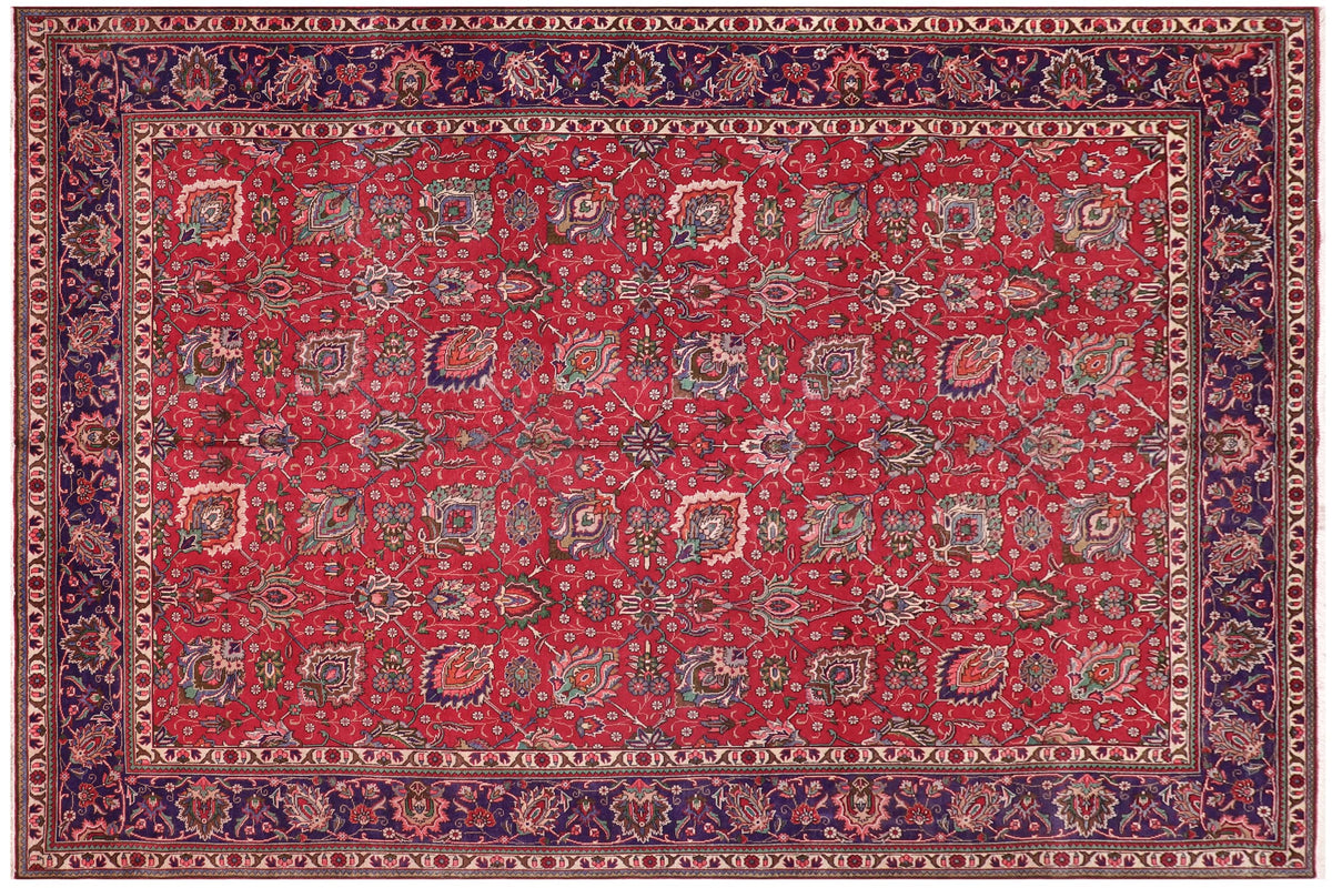 handmade Transitional Tabriz Red Blue Hand Knotted RECTANGLE 100% WOOL area rug 10' x 15'