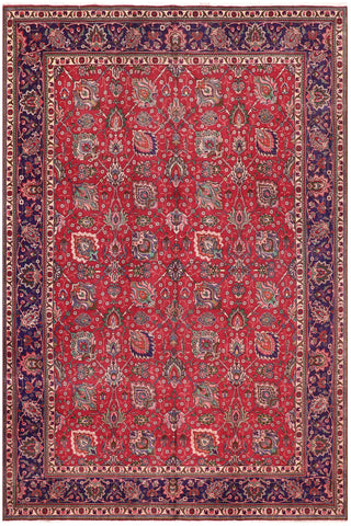 Vintage Antique Tabriz Knight Red/Blue Wool Rug - 9'8''X15'0''