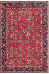 Vintage Antique Tabriz Knight Red/Blue Wool Rug - 9'8''X15'0''