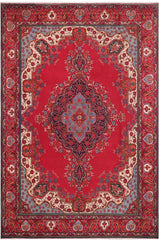 Traditional handmade Persian vintage distressed Red Blue Hand Knotted RECTANGLE 100% WOOL area rug 10X13