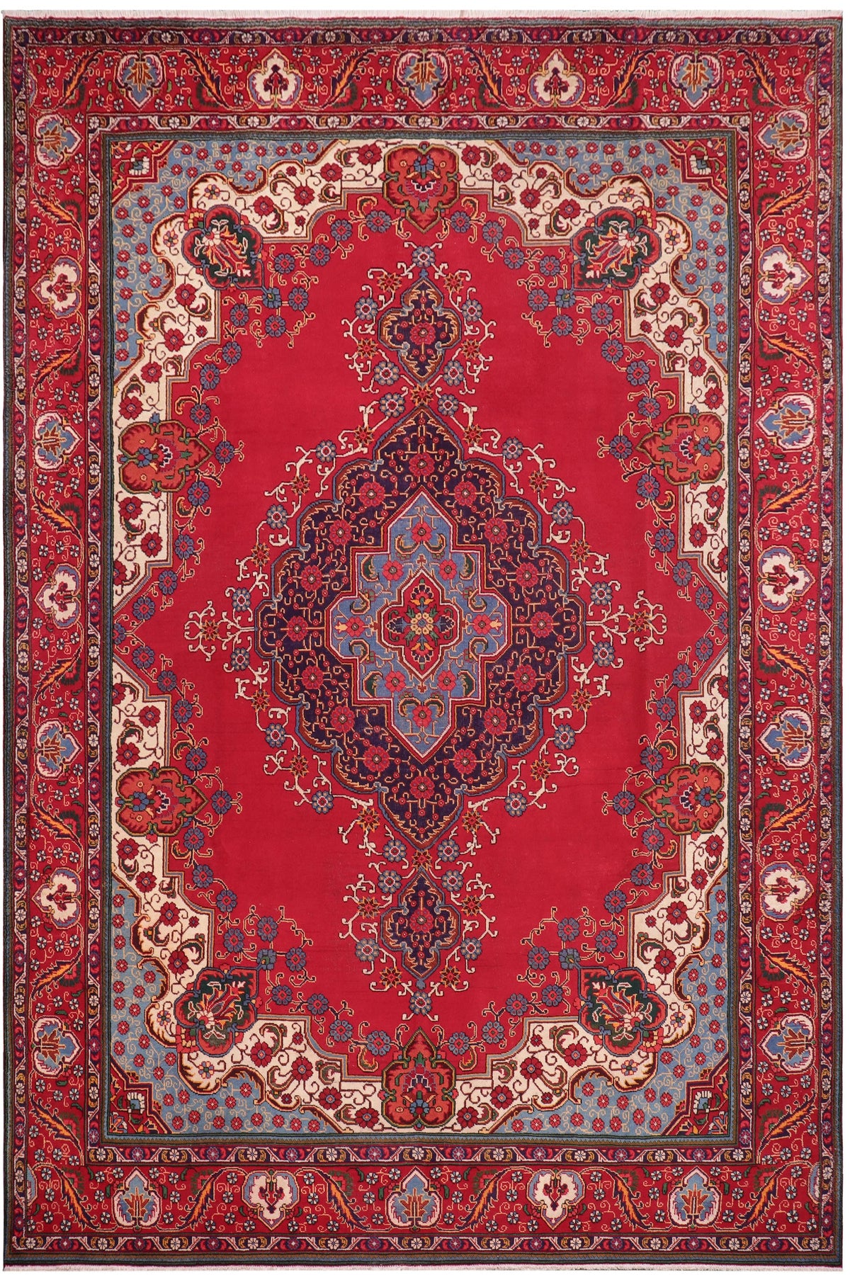 Vintage Antique Tabriz Grant Red/Blue Wool Rug - 9'8''X13'0''