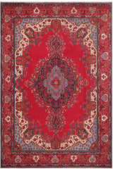 Vintage Antique Tabriz Grant Red/Blue Wool Rug - 9'8''X13'0''