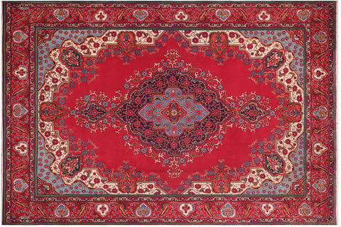 handmade Vintage Tabriz Red Blue Hand Knotted RECTANGLE 100% WOOL area rug 10' x 13'