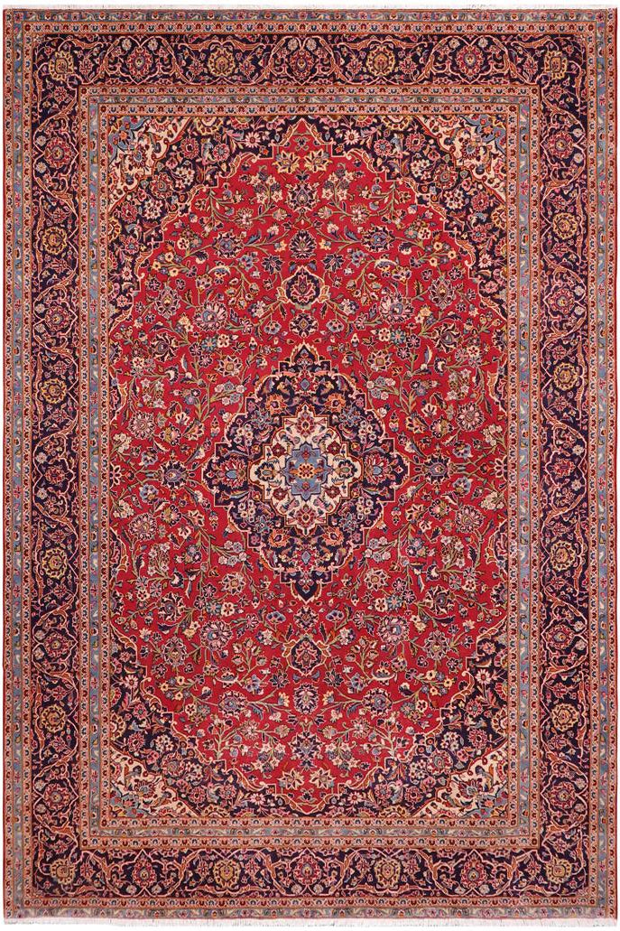 handmade Traditional Kashan Red Purple Hand Knotted RECTANGLE 100% Wool Pile area rug 10x13