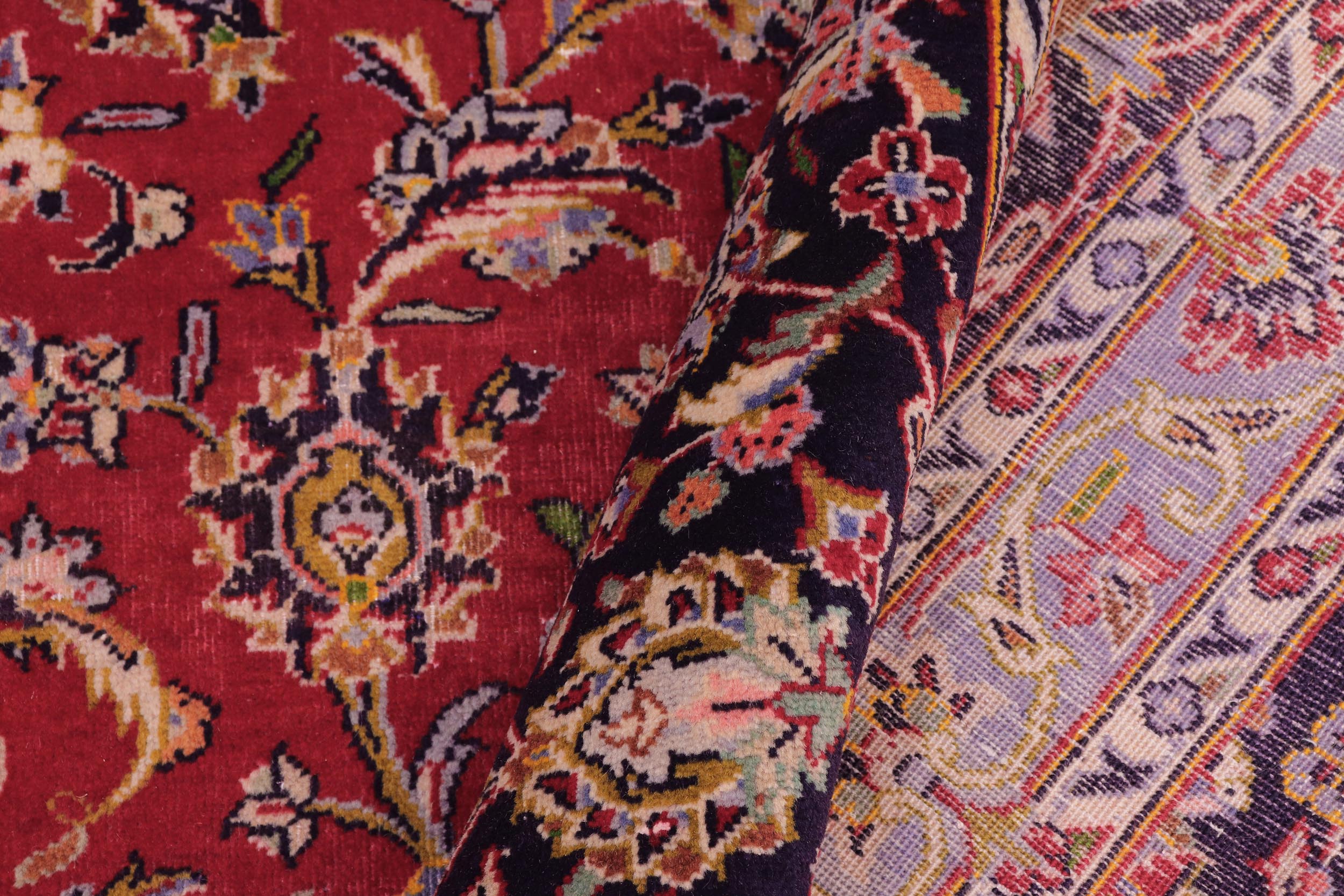 handmade Vintage Kashan Red Purple Hand Knotted RECTANGLE 100% WOOL area rug 10' x 14'