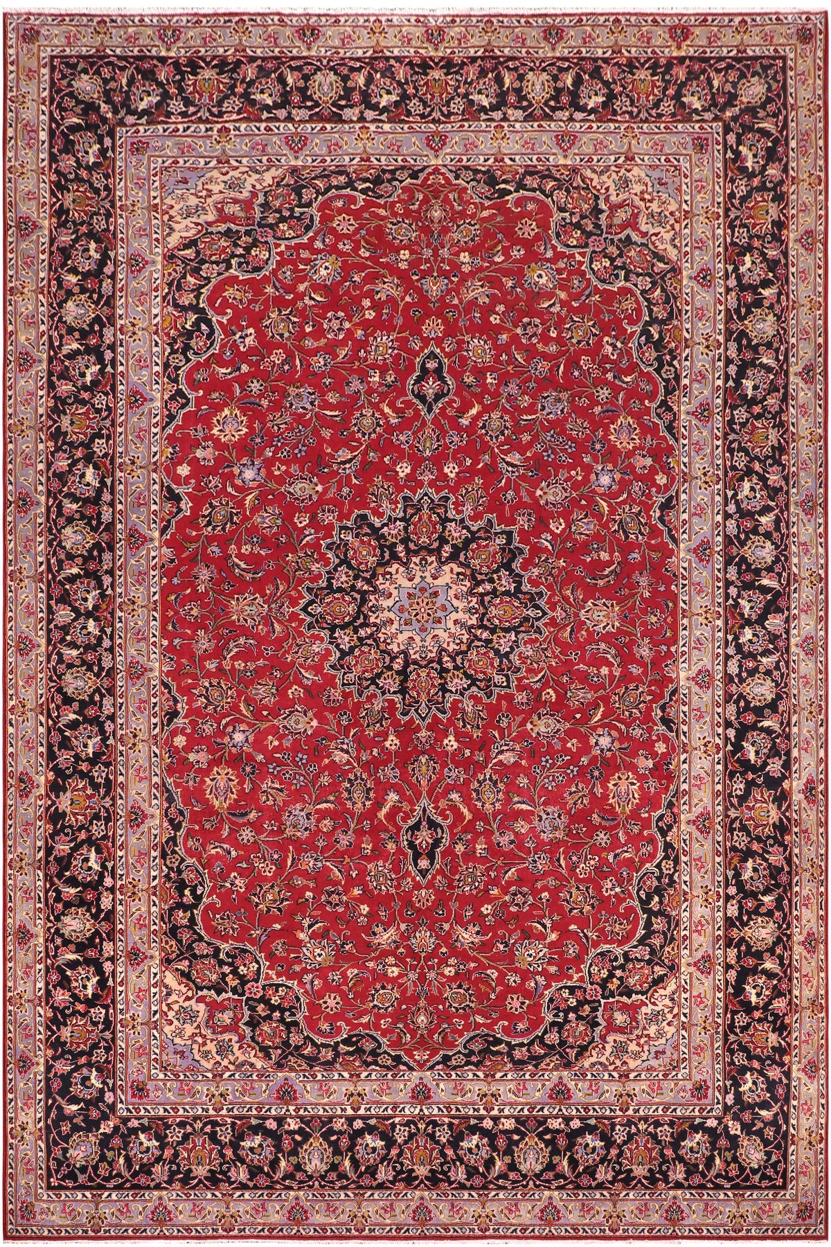 Distressed Antique Kashan Barnes Red/Purple Wool Rug - 9'8''X13'9''