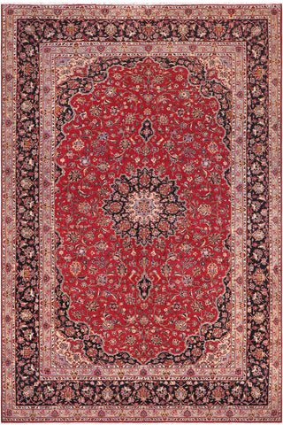 Distressed Antique Kashan Barnes Red/Purple Wool Rug - 9'8''X13'9''