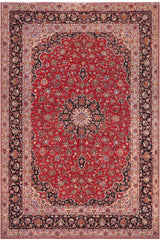 Distressed Antique Kashan Barnes Red/Purple Wool Rug - 9'8''X13'9''
