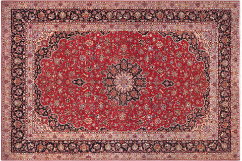 handmade Vintage Kashan Red Purple Hand Knotted RECTANGLE 100% WOOL area rug 10' x 14'