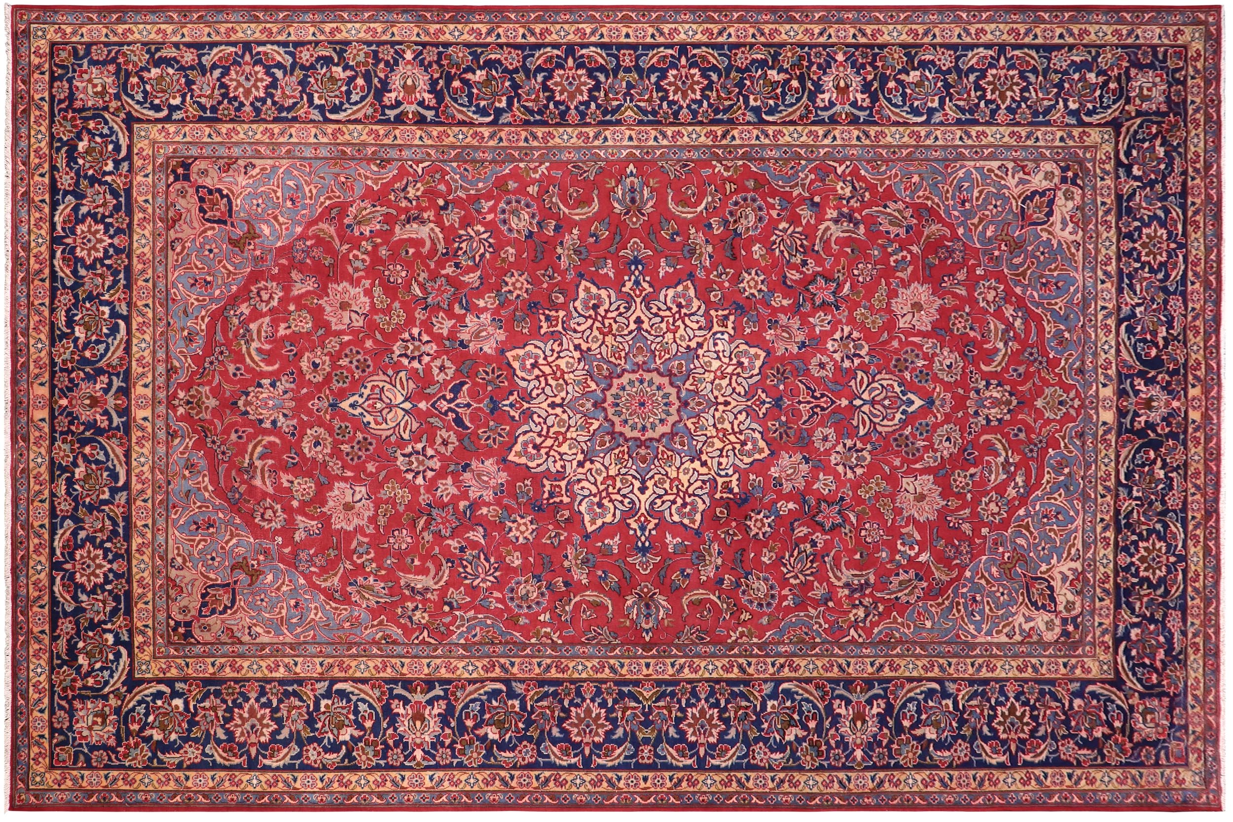 handmade Vintage Kashan Red Blue Hand Knotted RECTANGLE 100% WOOL area rug 10' x 13'