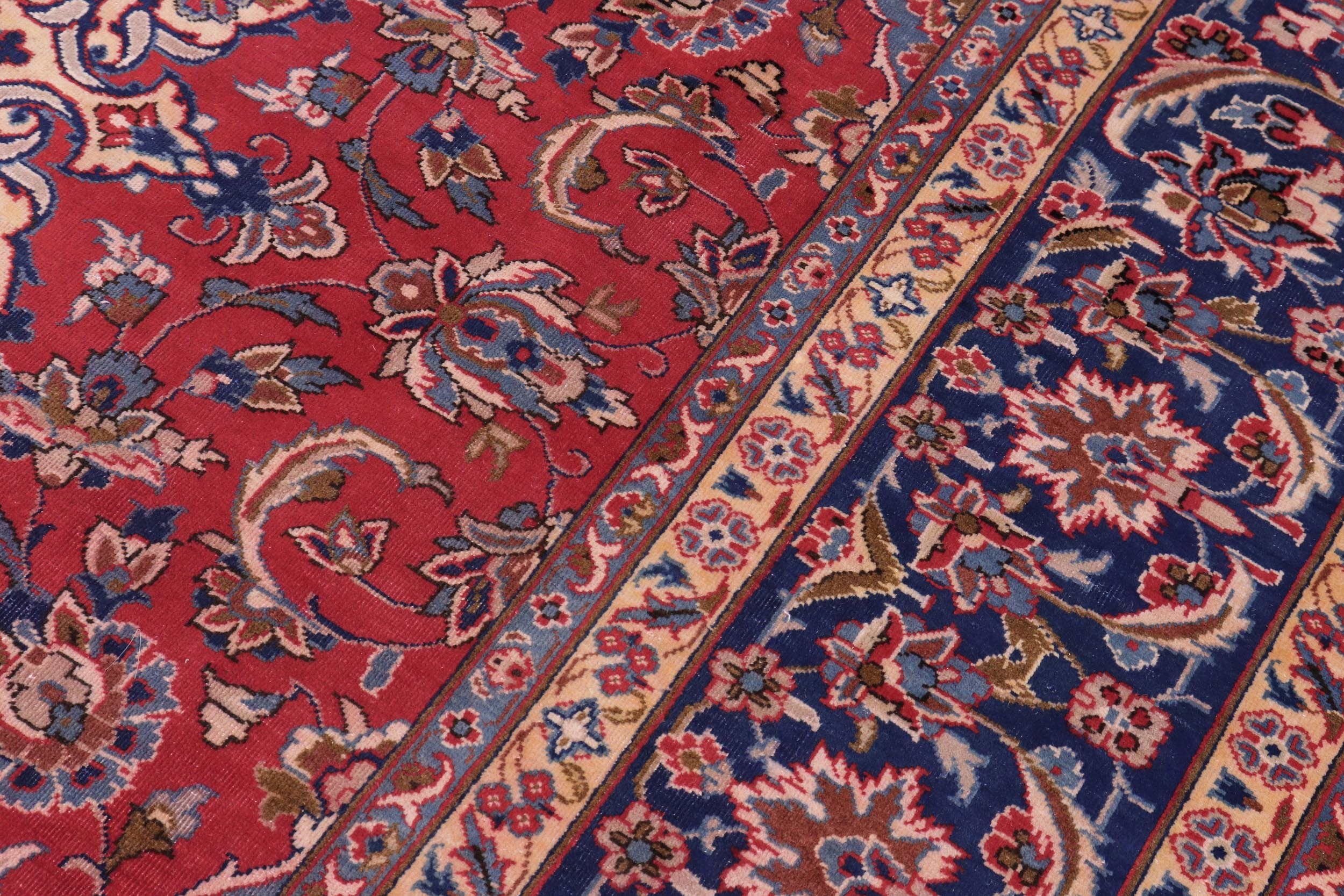 handmade Vintage Kashan Red Blue Hand Knotted RECTANGLE 100% WOOL area rug 10' x 13'